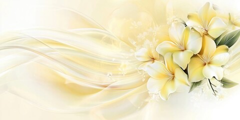 Obraz premium A soft, elegant design featuring yellow and white flowers with flowing pastel backgrounds.