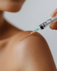Minimalist Closeup of Vaccine Injection on Arm,Medical Aesthetic Photography