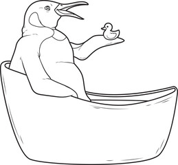 Penguin Bathe Bathtub Duck Animal Vector Graphic Art Illustration