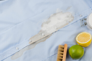  Natural Product baking soda remove stains from white clothes. Embracing a zero-waste lifestyle and save the planet. top view.