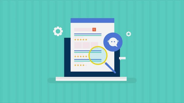 Search engine with AI chat bot, Search engine AI assistance, Chat bot integrated with search engine. Animation video clip.