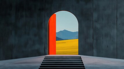 Fixed mindset wall, motivational bridge leading to an open field, 3D illustration
