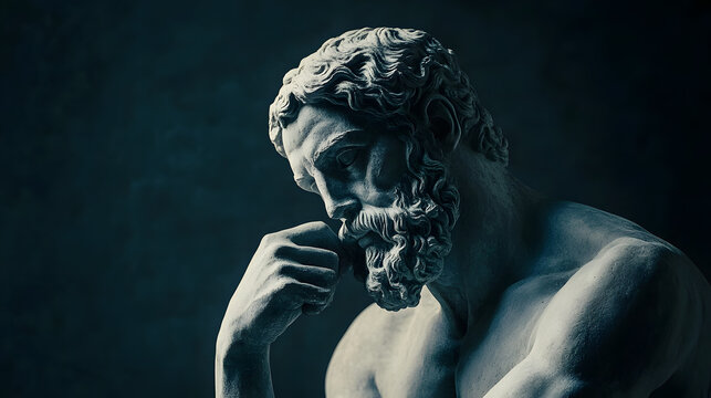 Greek sculpture of a historical philosopher, greek art cultur, concept for stoicism, head bust of a stoic man