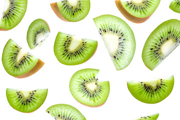 Fototapeta premium kiwi slices flying isolated on transparent or white background, png