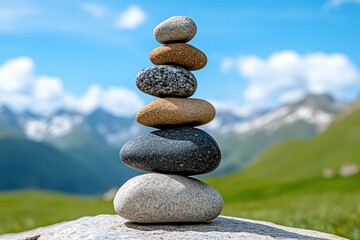 A pile of balanced rocks, stacked carefully by a traveler as a marker of their journey through a remote trail