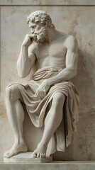 Obraz premium Greek sculpture of a historical philosopher, greek art cultur, concept for stoicism, head bust of a stoic man