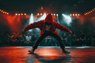Dynamic breakdancing competition showcasing talented dancers in an energetic urban venue at night