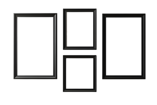 set of frame mockup black border isolated on transparent or white background, png 