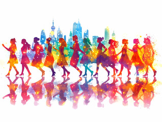 Fototapeta premium Illuminated Flat Cultural Procession: Abstract Digital Art with Sparklers and Rangoli Patterns Creating a Vibrant Celebratory Atmosphere in Vector Illustration