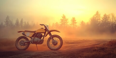 Obraz premium Vintage Dirt Bike Racing Through Sunset