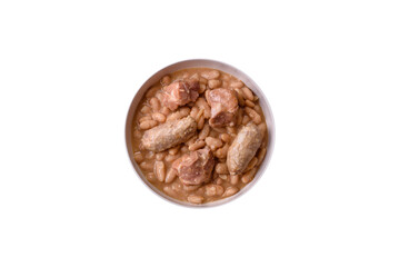 Cassoulet with white beans, meat and sausages, vegetables, salt and spices