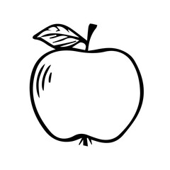 Apple in doodle style isolated on white background. Signature icon. Outline vector illustration. Can be used as an icon or symbol. Decorative element. Hand drawn in black.