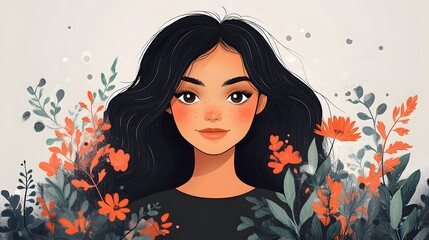 Illustration of a Latina adult woman with a White January mental health awareness banner, vector art style.