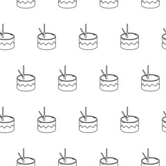 Black and white doodle drums seamless pattern. Vector Linear Illustration, Musical Instrument Background for Coloring book, Wrapping Paper, Cover. Print. Music and Sound Concept Template