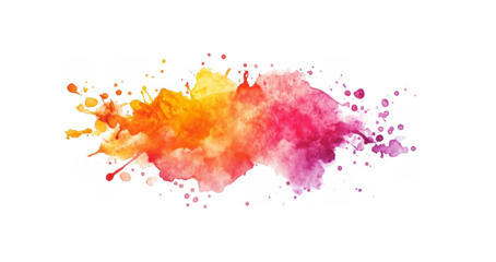Multicolored watercolor splashes isolated on transparent background