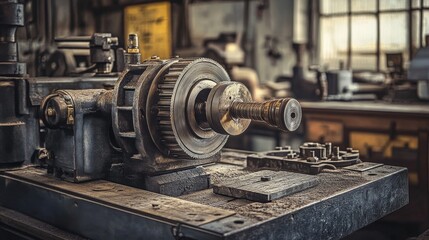 Fototapeta premium Antique metal lathe retro backdrop.