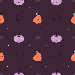 Halloween seamless Pattern of funny pumpkins on a white background. Halloween concept. Jack-o-lanterns. Design for wrapping paper, textile.