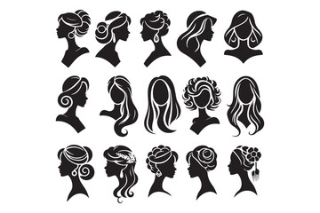Female Profiles, Different Hairstyles, Cameo Silhouette, Woman Head Icon 49.eps