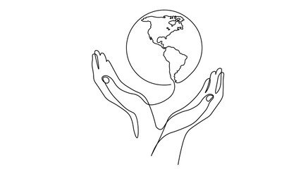 Line art Globe Earth point line illustration. America USA Canada Mexico continuous line art map. Monochrome black ink drawing sketch vector art