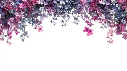 A floral border featuring pink and purple flowers against a white background.