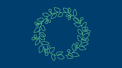  Single continuous line Christmas wreath. Hand drawn round line border New Year decoration concept design one. Elegant minimalist sketch outline drawing vector illustration