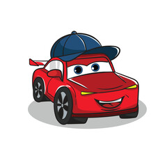 Cartoon smiling red car convertible mascot