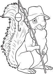Squirrel Fisher Fishing rod Fishing Animal Vector Graphic Art Illustration