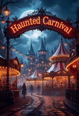 Haunted Halloween Carnival Scene