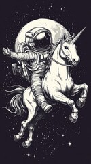 An astronaut riding a unicorn in space