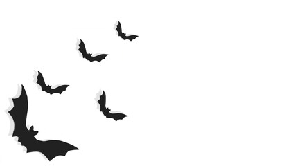 Halloween background. Black scary bats isolated on white background. Halloween illustration banner with copy space
