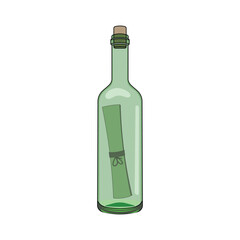 kids drawing Vector illustration message inside a bottle flat cartoon isolated