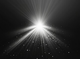 A stunning display of light rays piercing through darkness, creating an ethereal atmosphere filled with sparkling particles.