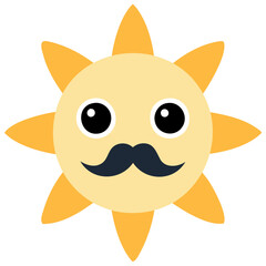 Cute suns, Sunshine emoji with a mustache and wide open eyes