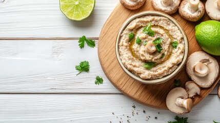 Lime & mushroom-chicken mush on board