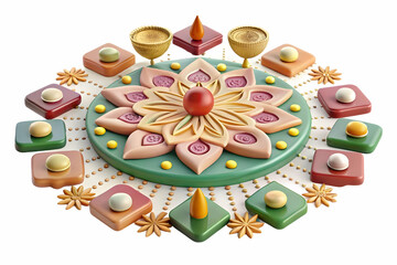 Naklejka premium Seamless Eco-Friendly Watercolor Rangoli Celebration Tiles: Biodegradable Confetti, Zero Waste Fireworks, and Reusable Decor in Soft Festive Colors