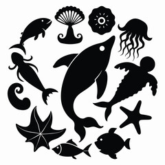  Minimalist sea creature icons.