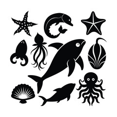  Minimalist sea creature icons.