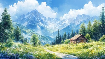 Scenic Mountain Trail in Summer Meadow - Hiking Adventure Awaits