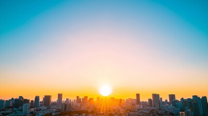 Fototapeta premium Bright sunrise over a cityscape, representing the dawn of a new era