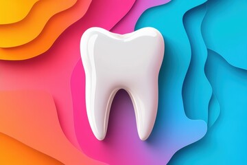 Fototapeta premium Tooth Icon with Bold Colorful Background Shapes in Modern Minimal Design