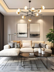 Modern interior design of living room 3D Rendering. Generative Ai.