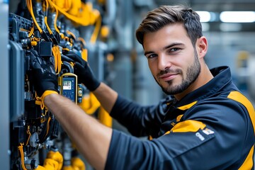 A technician measuring the resistance of an electric motor using a multimeter to ensure it's operating efficiently