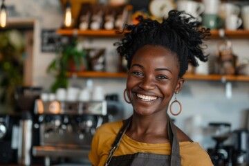 Fototapeta premium Smiling portrait of a young female barista