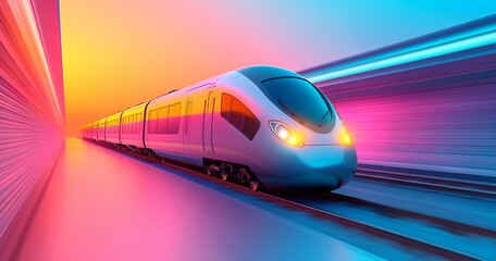 Fototapeta premium High Speed Train Riding Through a Vibrant Tunnel