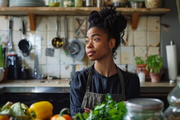 Portrait of a young black woman in zero waste kitchen