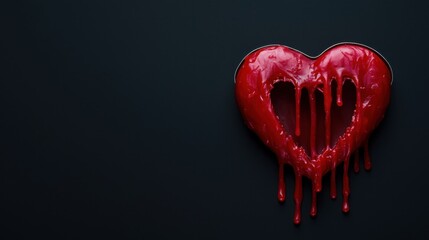 Melted Red Heart Wax Drip on Black Background
