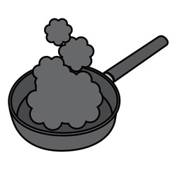 黒い煙が出たフライパンのイラスト