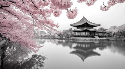 Fototapeta premium Hirosaki's blossoms, retro Japan.