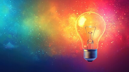 Modern Light Bulb Icon in Minimal Style on Bright Colorful Background