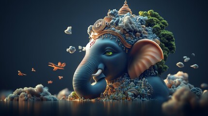 Obraz premium Digital art depiction of Ganesha, the Hindu god of wisdom and new beginnings.